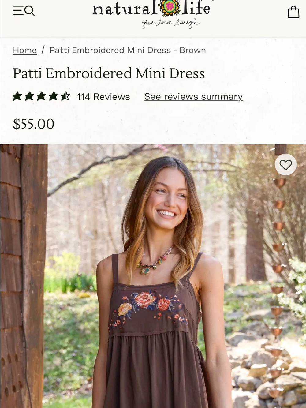 Natural Life Patti Embroidered Mini Dress Brown Floral Boho Cottagecore NWT S